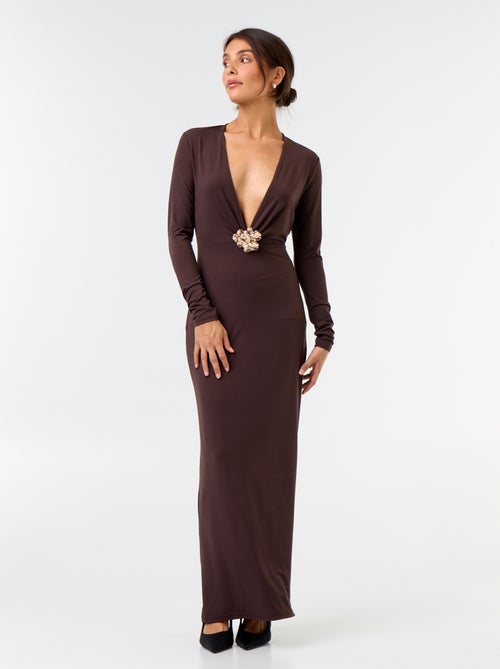 Vestito lungo a maniche lunghe con dettaglio gioiello - Kiabi