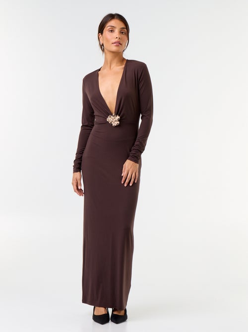 Vestito lungo a maniche lunghe con dettaglio gioiello - Kiabi