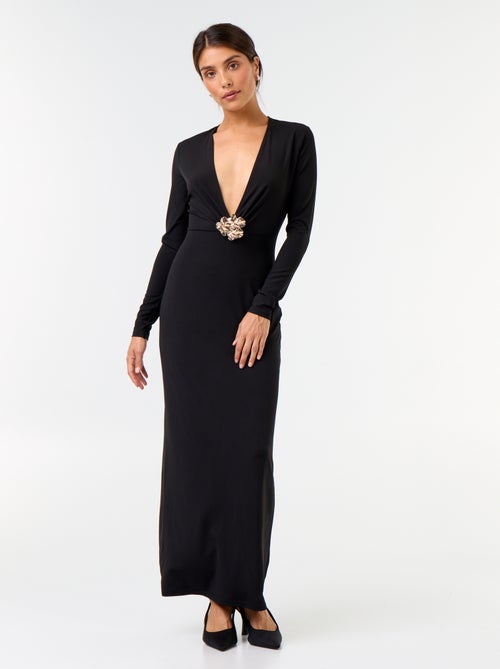 Vestito lungo a maniche lunghe con dettaglio gioiello - Kiabi