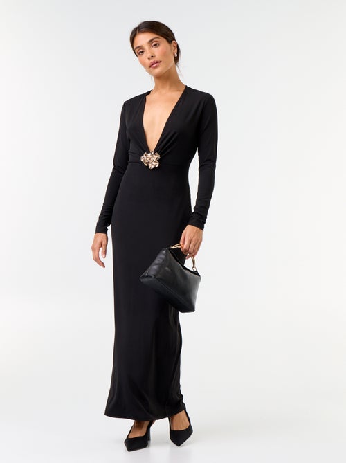 Vestito lungo a maniche lunghe con dettaglio gioiello - Kiabi