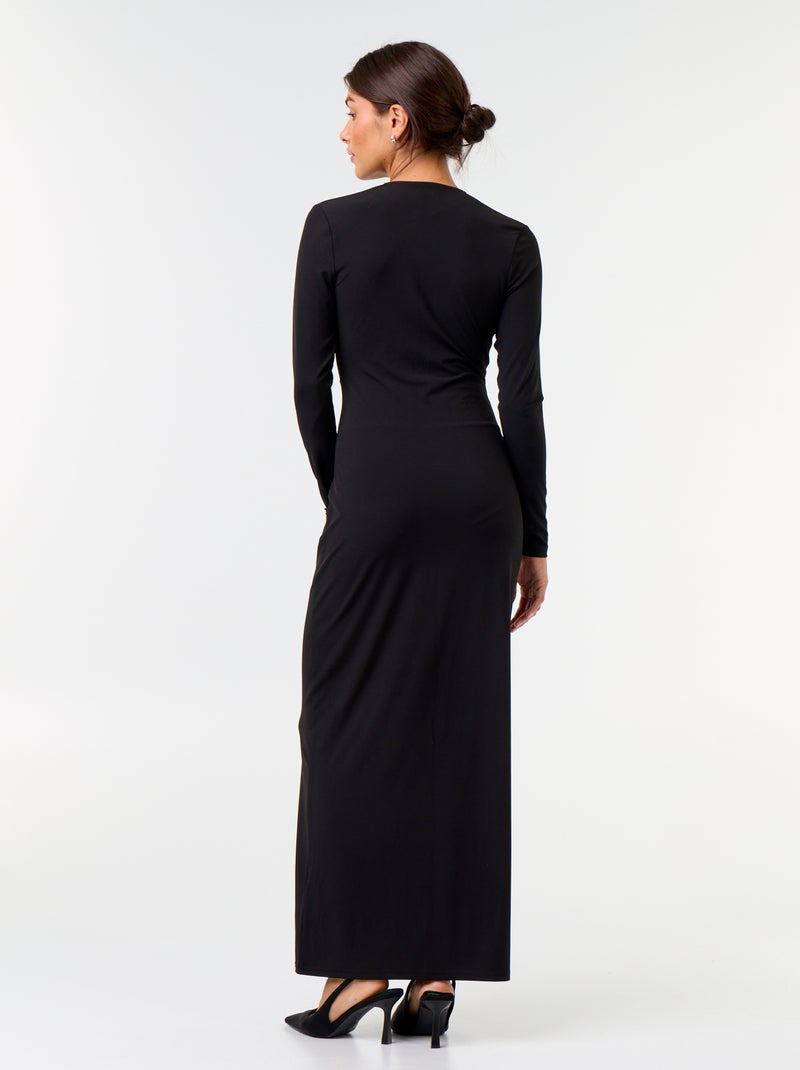 Vestito lungo a maniche lunghe con dettaglio gioiello Nero - Kiabi