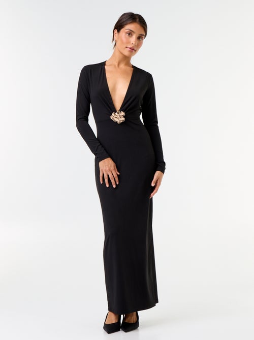 Vestito lungo a maniche lunghe con dettaglio gioiello - Kiabi