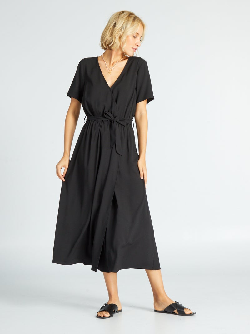 Vestito lungo a portafoglio Nero - Kiabi