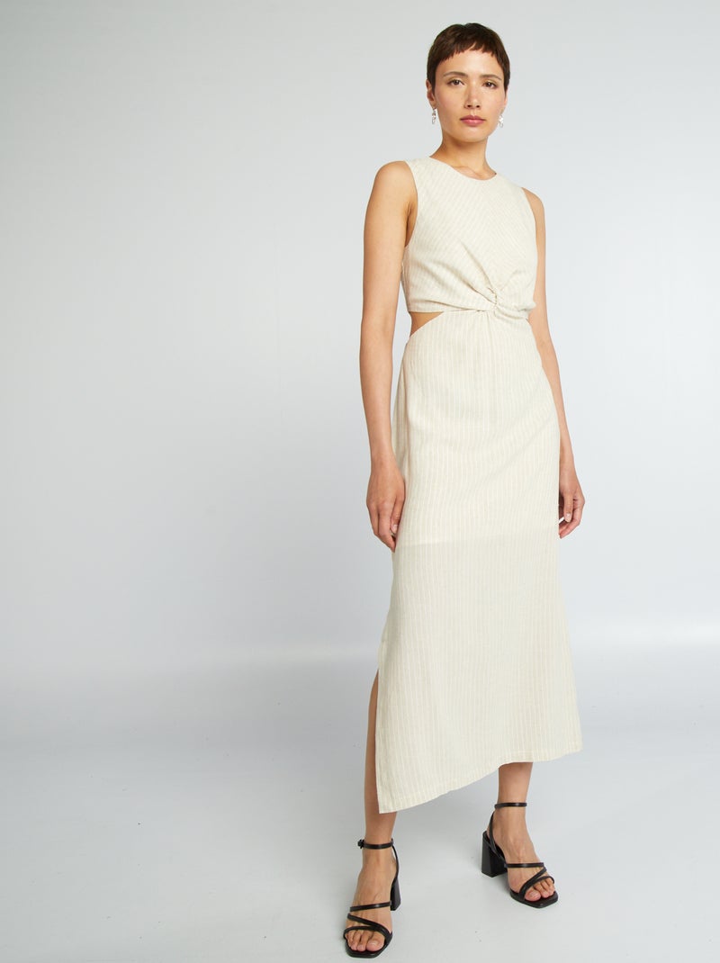 Vestito lungo a righe con lavorazioni a trecce BEIGE - Kiabi