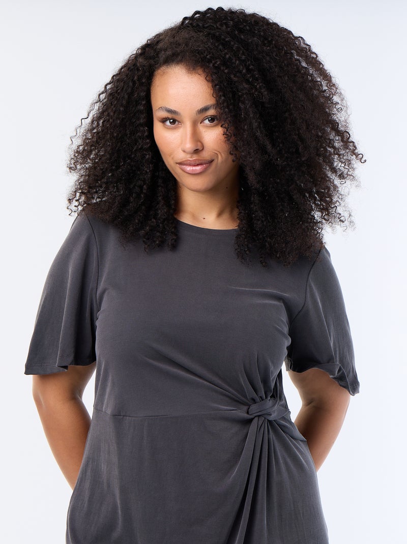 Vestito lungo a tinta unita con nodo davanti Nero - Kiabi
