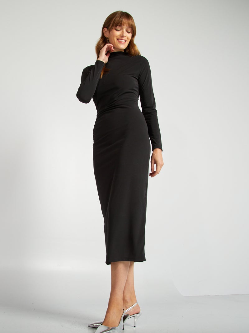 Vestito lungo aderente drappeggiato nero - Kiabi