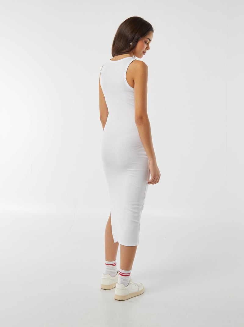 Vestito lungo aderente in maglia a coste senza maniche bianco