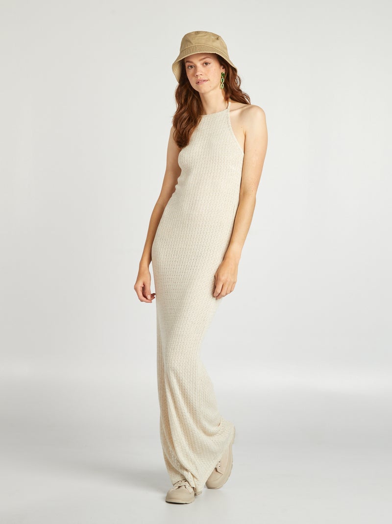 Vestito lungo all'uncinetto con lino BEIGE - Kiabi