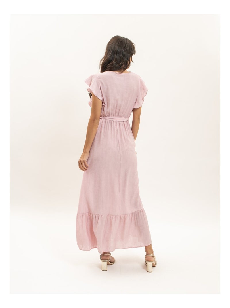 Vestito lungo cache-cœur con cintura ITERIA Rosa - Kiabi