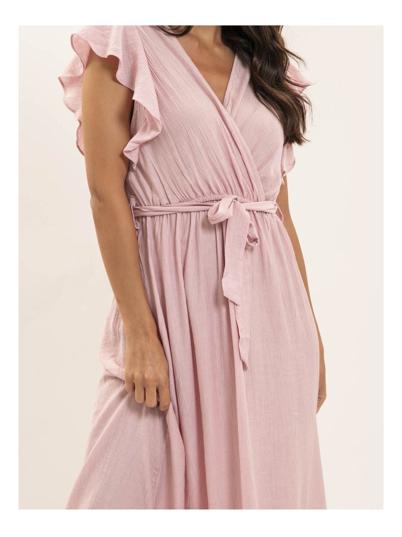Vestito lungo cache-cœur con cintura ITERIA Rosa - Kiabi