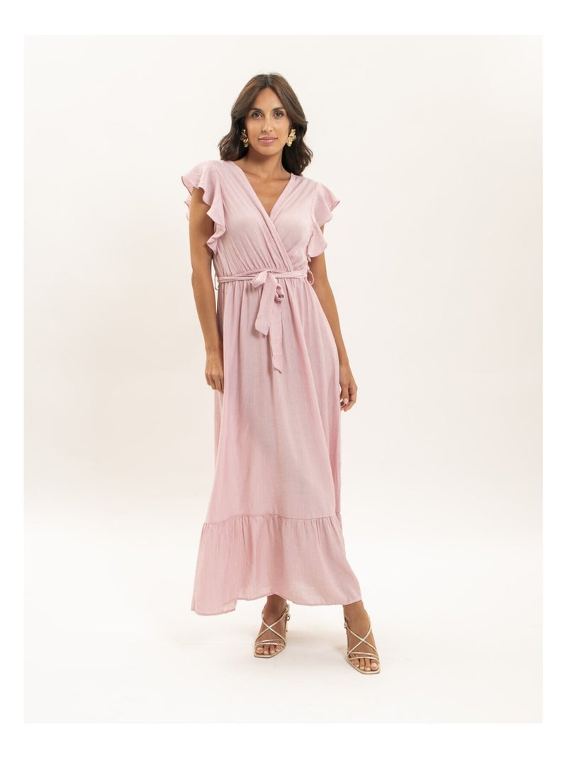Vestito lungo cache-cœur con cintura ITERIA Rosa - Kiabi