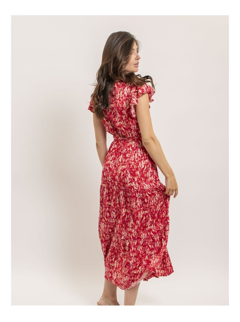 Vestito lungo cache-cœur con cintura IZANE Rosso - Kiabi