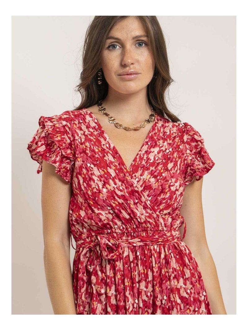 Vestito lungo cache-cœur con cintura IZANE Rosso - Kiabi