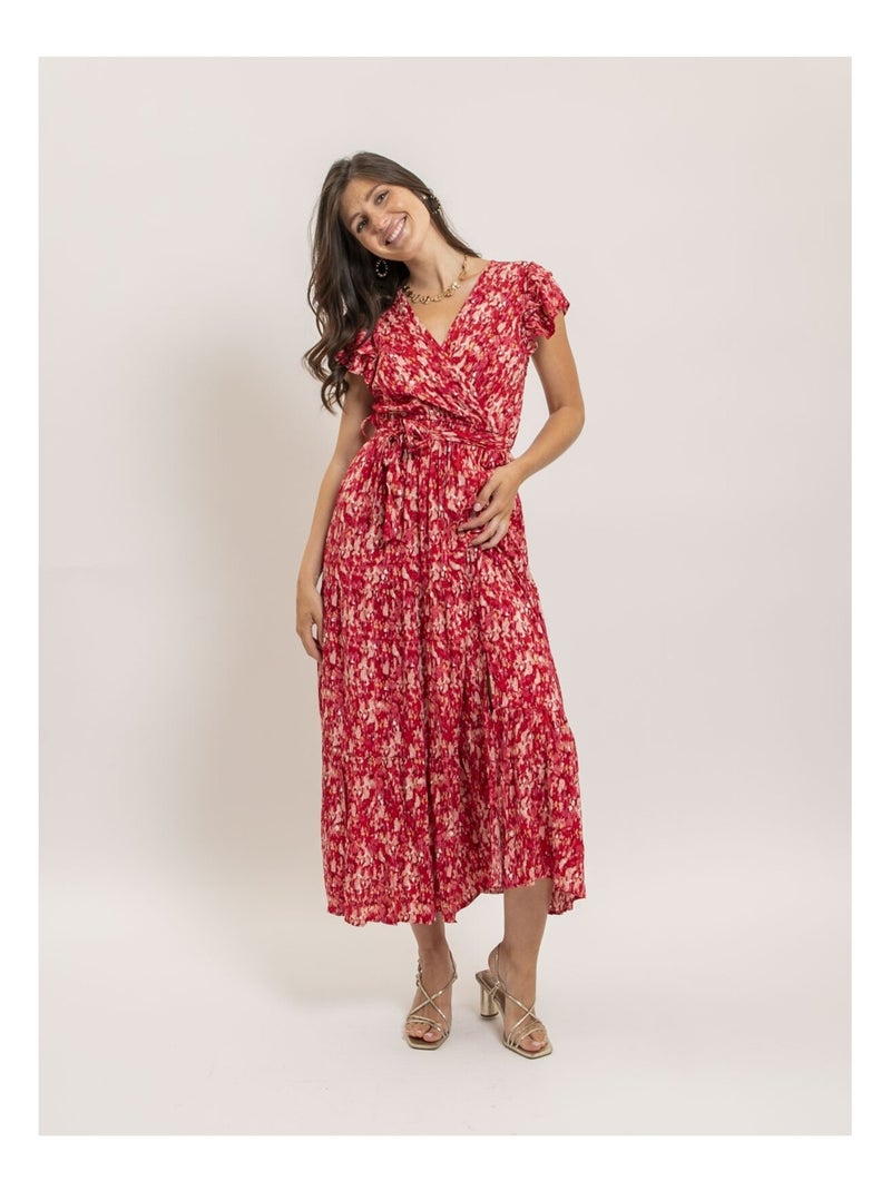 Vestito lungo cache-cœur con cintura IZANE Rosso - Kiabi