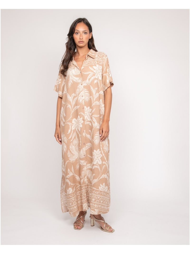Vestito lungo camicia con motivi ILIAGO Beige - Kiabi