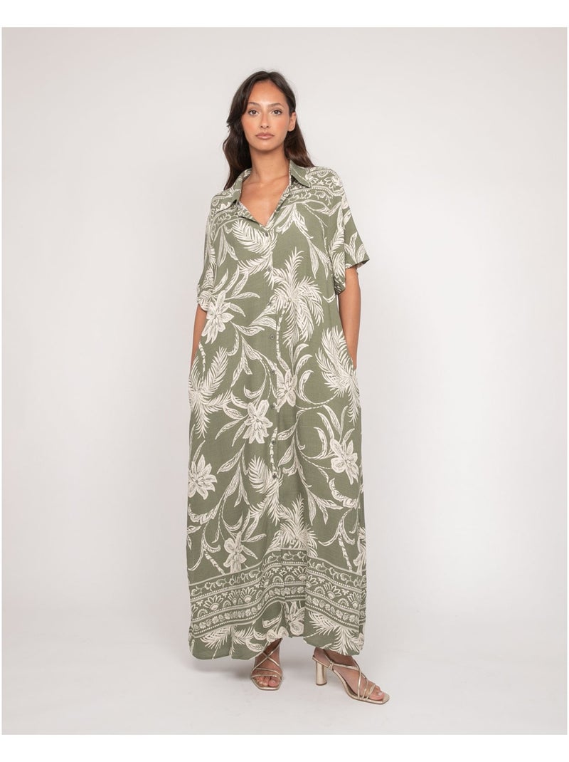 Vestito lungo camicia con motivi ILIAGO Cachi - Kiabi