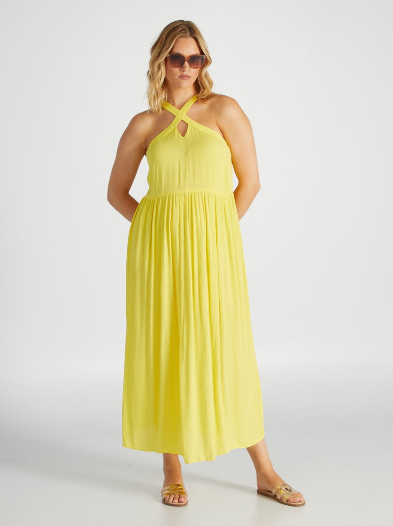 Vestito lungo collo incrociato GIALLO - Kiabi