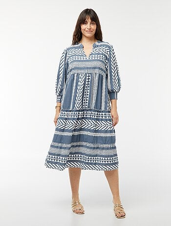 Vestito lungo con balze e motivo