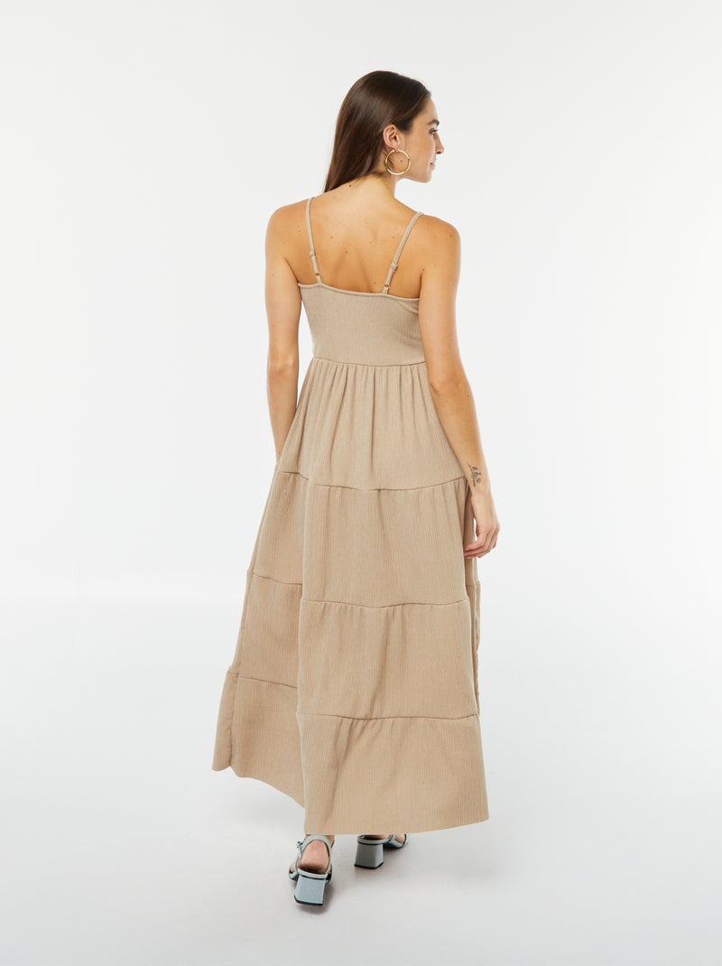 Vestito lungo con balze e spalline sottili Beige - Kiabi