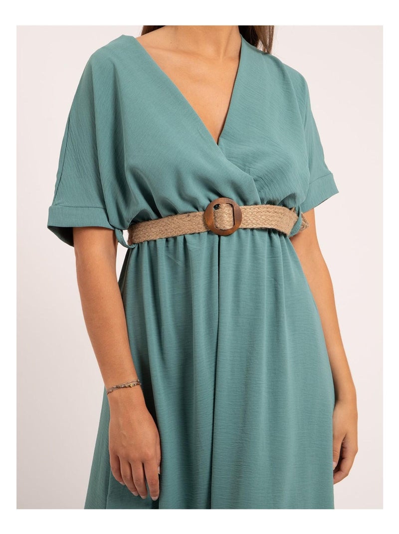 Vestito lungo con cintura ICALEST Verde acqua - Kiabi