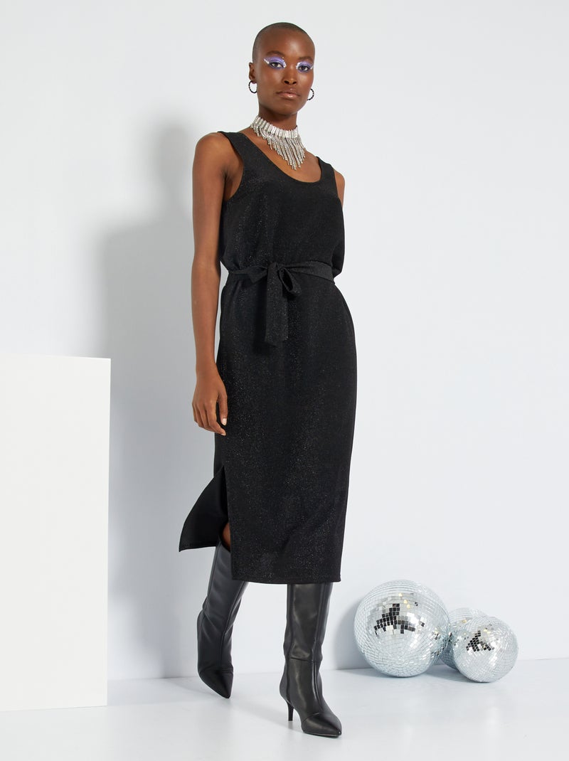 Vestito lungo con cintura Nero - Kiabi