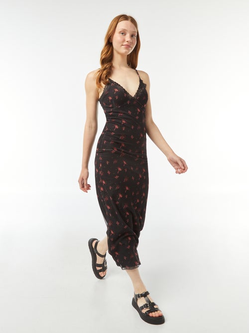 Vestito lungo con dettagli in pizzo e motivo - Kiabi