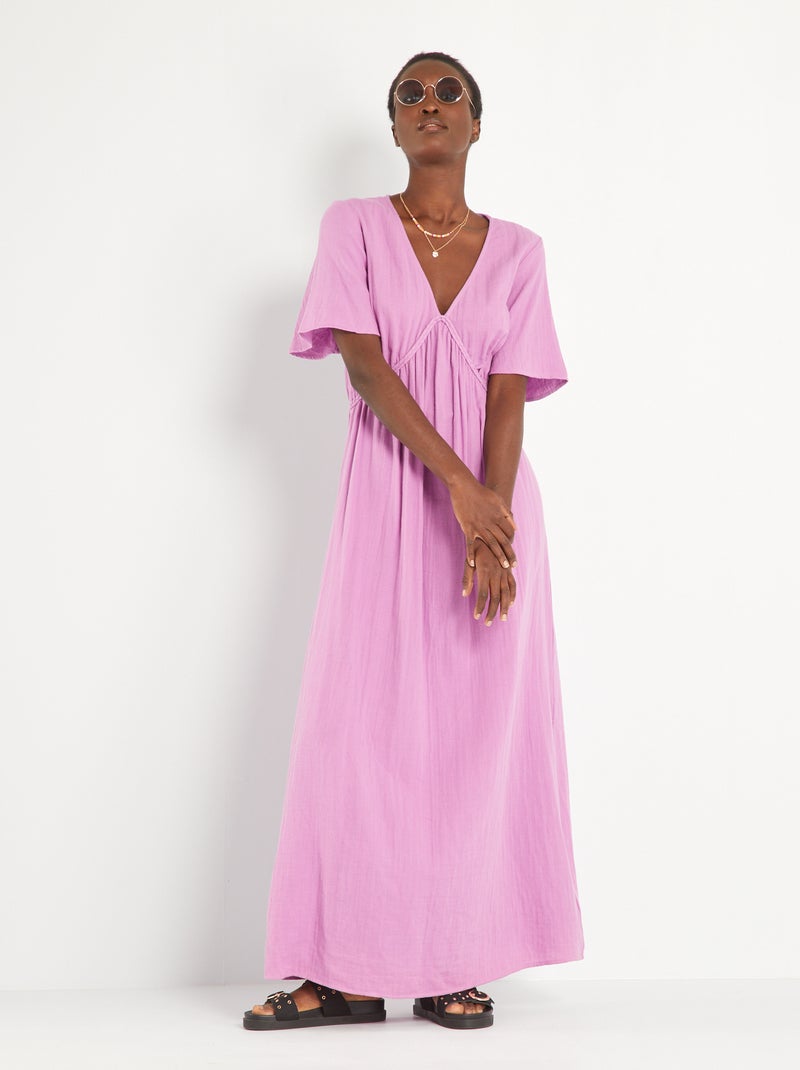 Vestito lungo con dettaglio intrecciato sul petto rosa iris - Kiabi