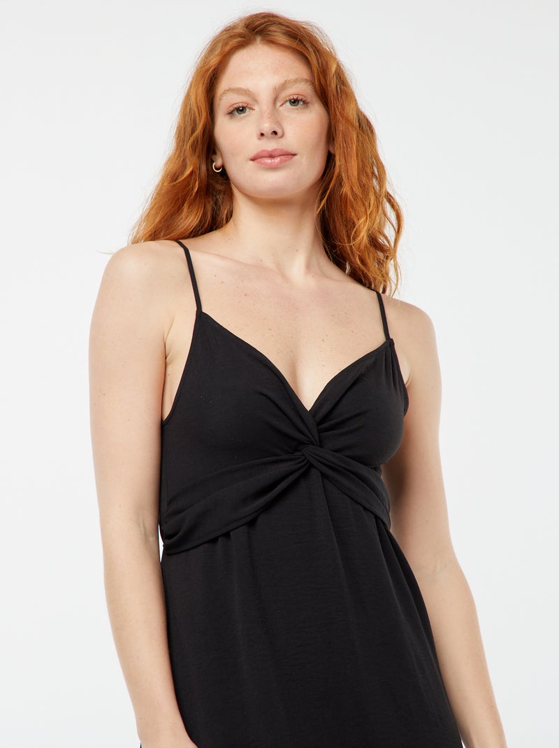 Vestito lungo con effetto nodo e drappeggio davanti nero - Kiabi