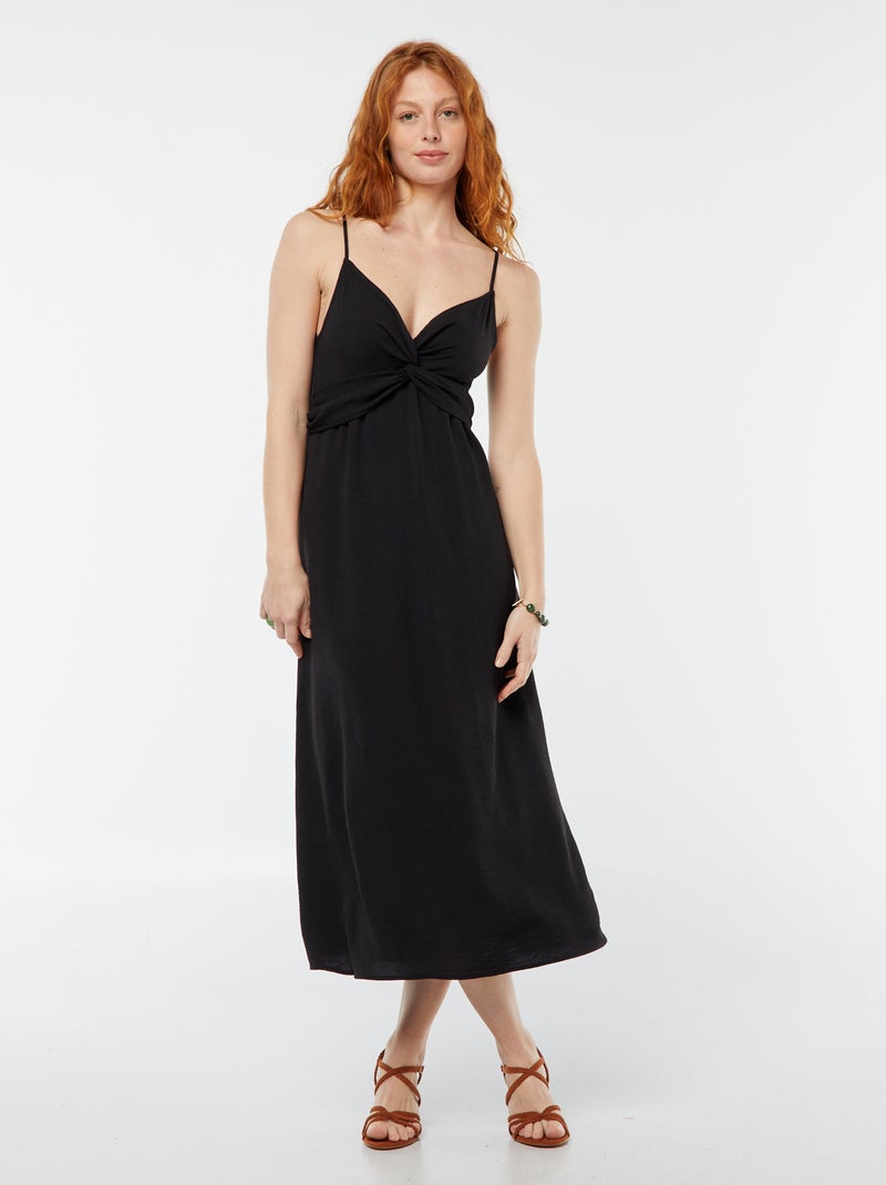 Vestito lungo con effetto nodo e drappeggio davanti nero - Kiabi