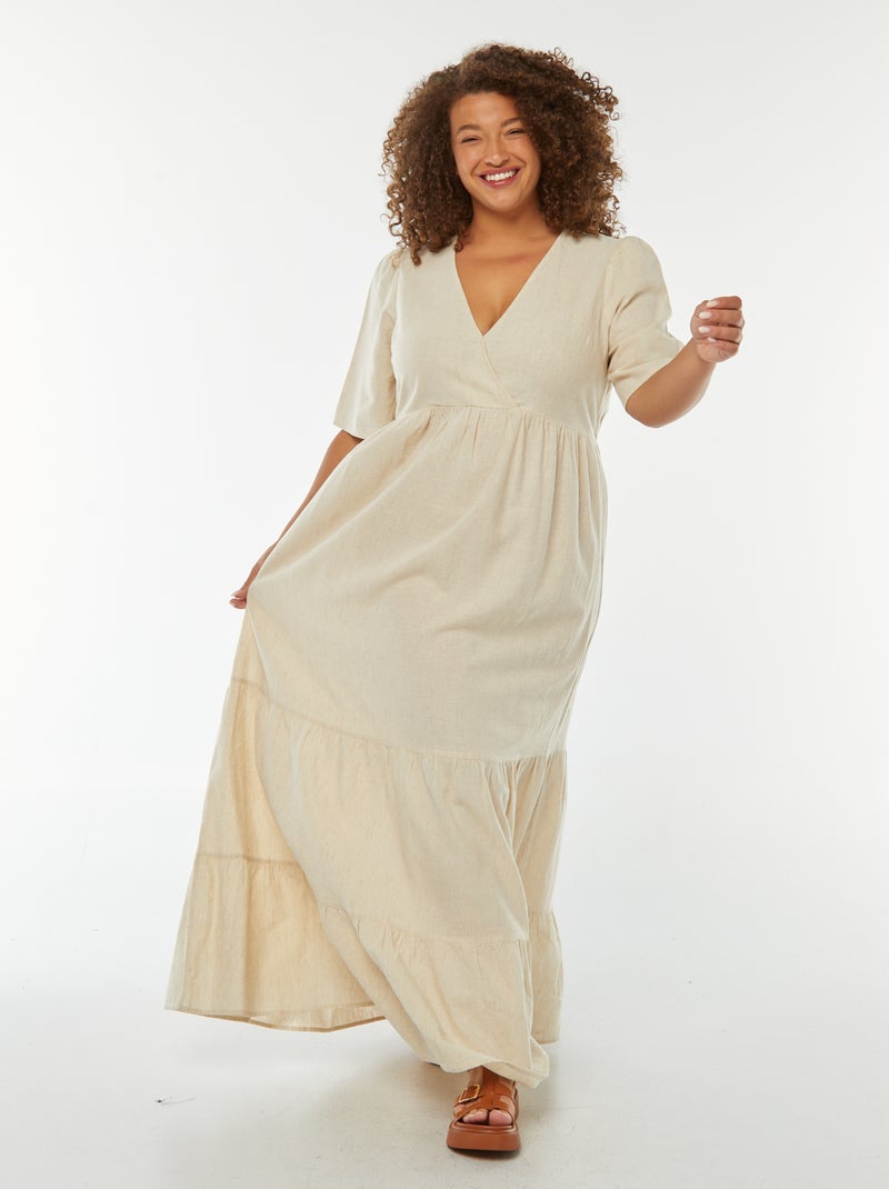Vestito lungo con maniche corte e balze sul fondo Beige - Kiabi