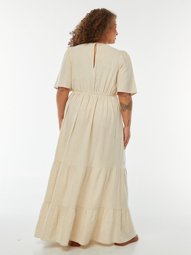 Vestito lungo con maniche corte e balze sul fondo Beige - Kiabi