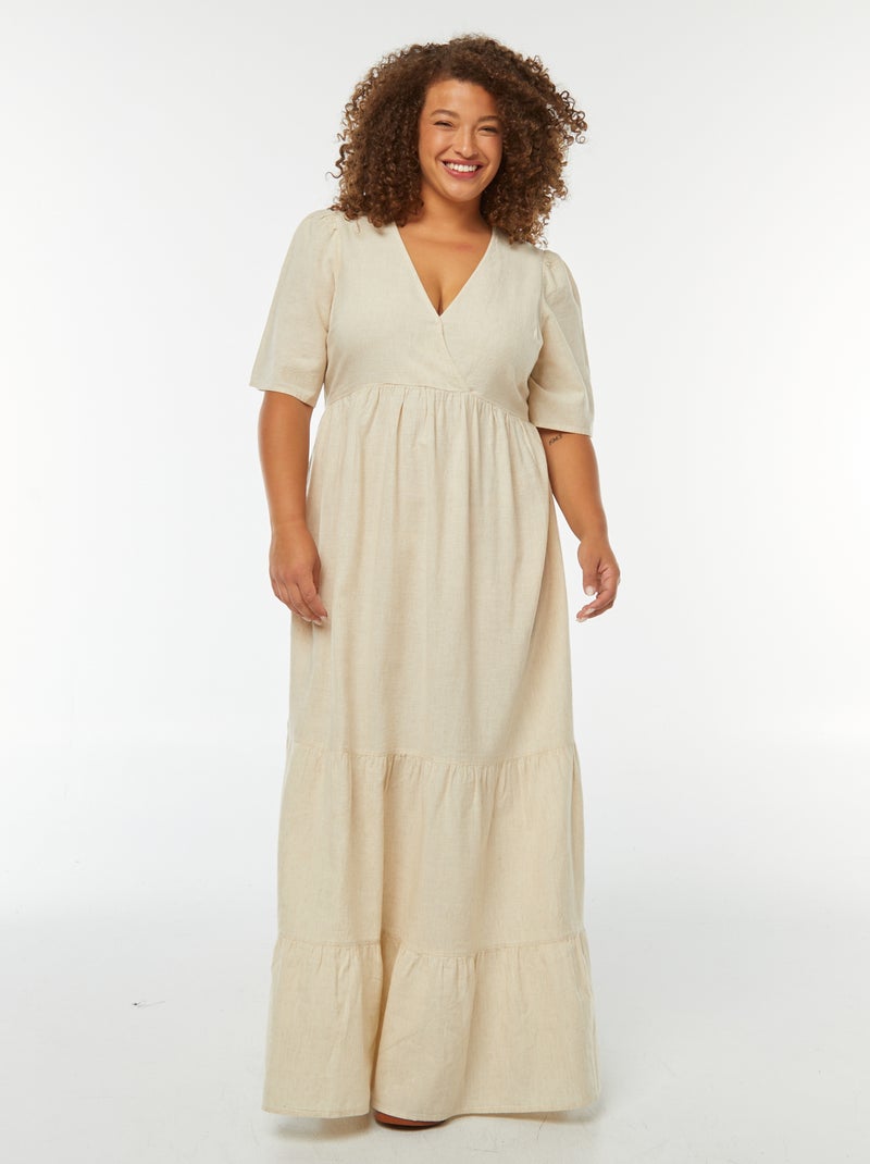 Vestito lungo con maniche corte e balze sul fondo Beige - Kiabi