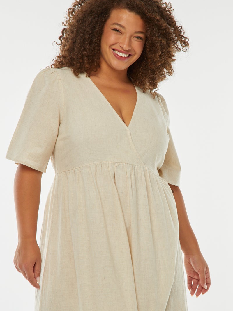 Vestito lungo con maniche corte e balze sul fondo Beige - Kiabi
