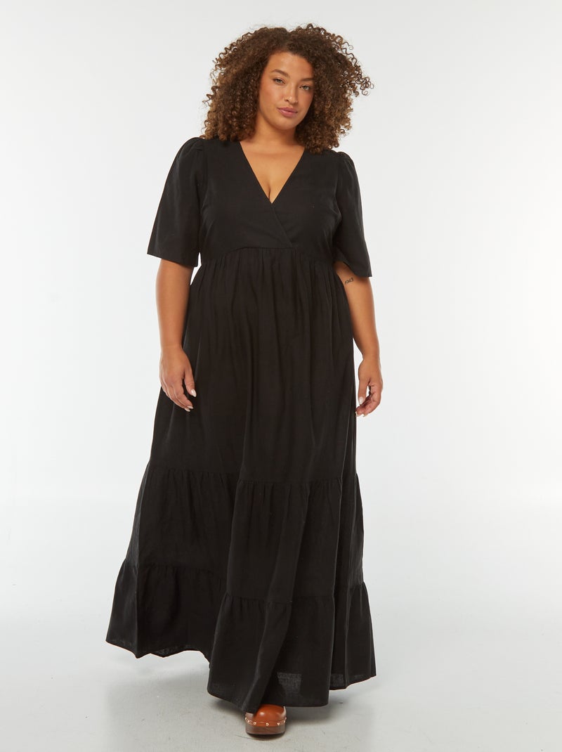 Vestito lungo con maniche corte e balze sul fondo nero - Kiabi