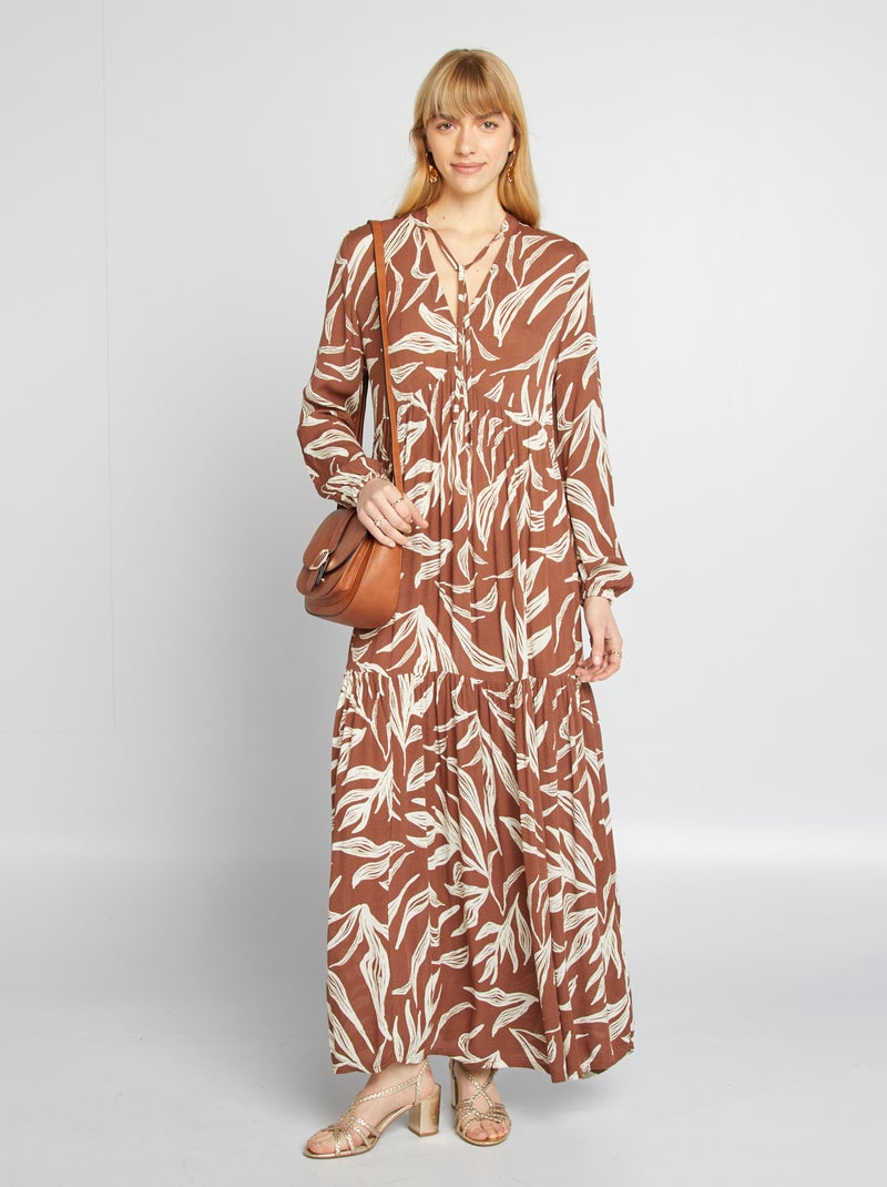 Vestito lungo con motivo e collo serafino MARRONE - Kiabi