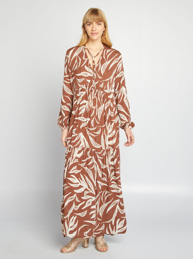 Vestito lungo con motivo e collo serafino MARRONE - Kiabi