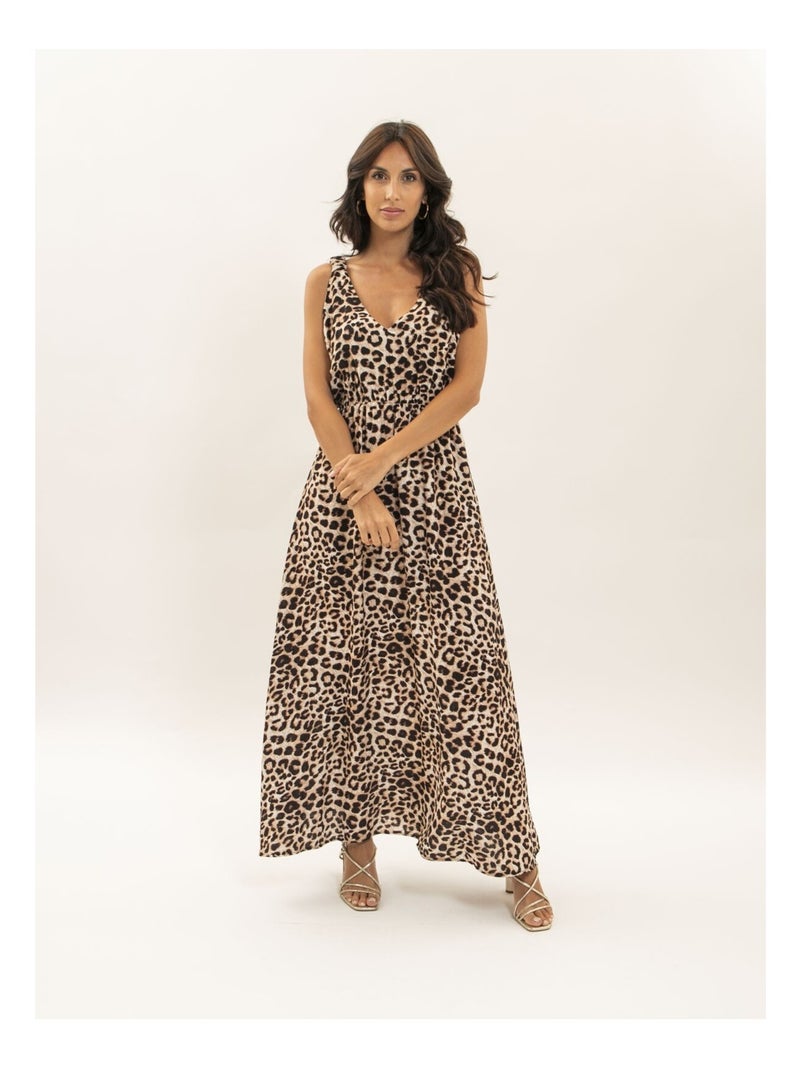 Vestito lungo con motivo leopardato ISSIMA Marrone - Kiabi