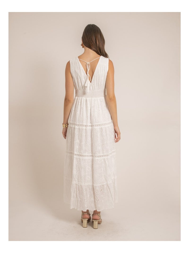 Vestito lungo con ricami inglesi IPANE Bianco - Kiabi