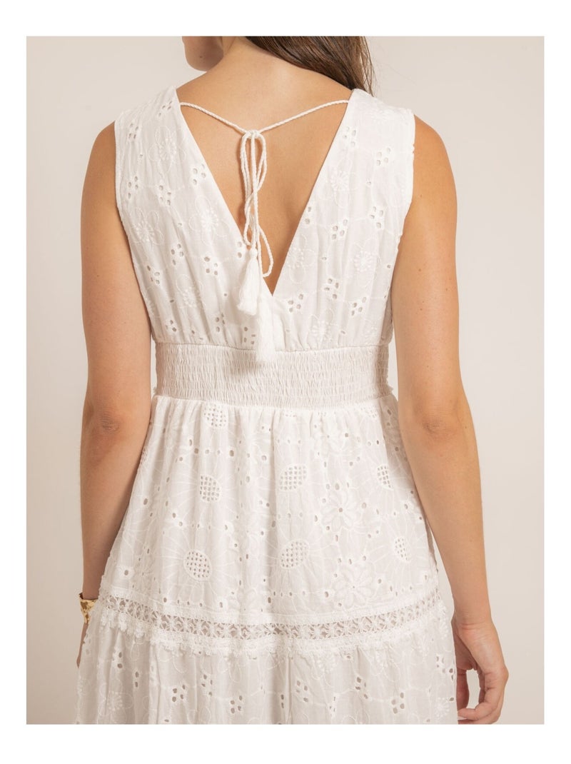 Vestito lungo con ricami inglesi IPANE Bianco - Kiabi