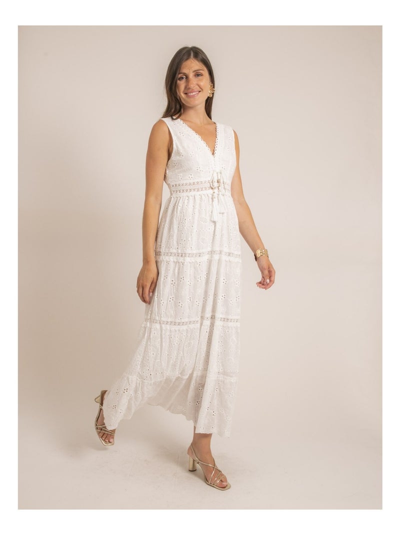 Vestito lungo con ricami inglesi IPANE Bianco - Kiabi