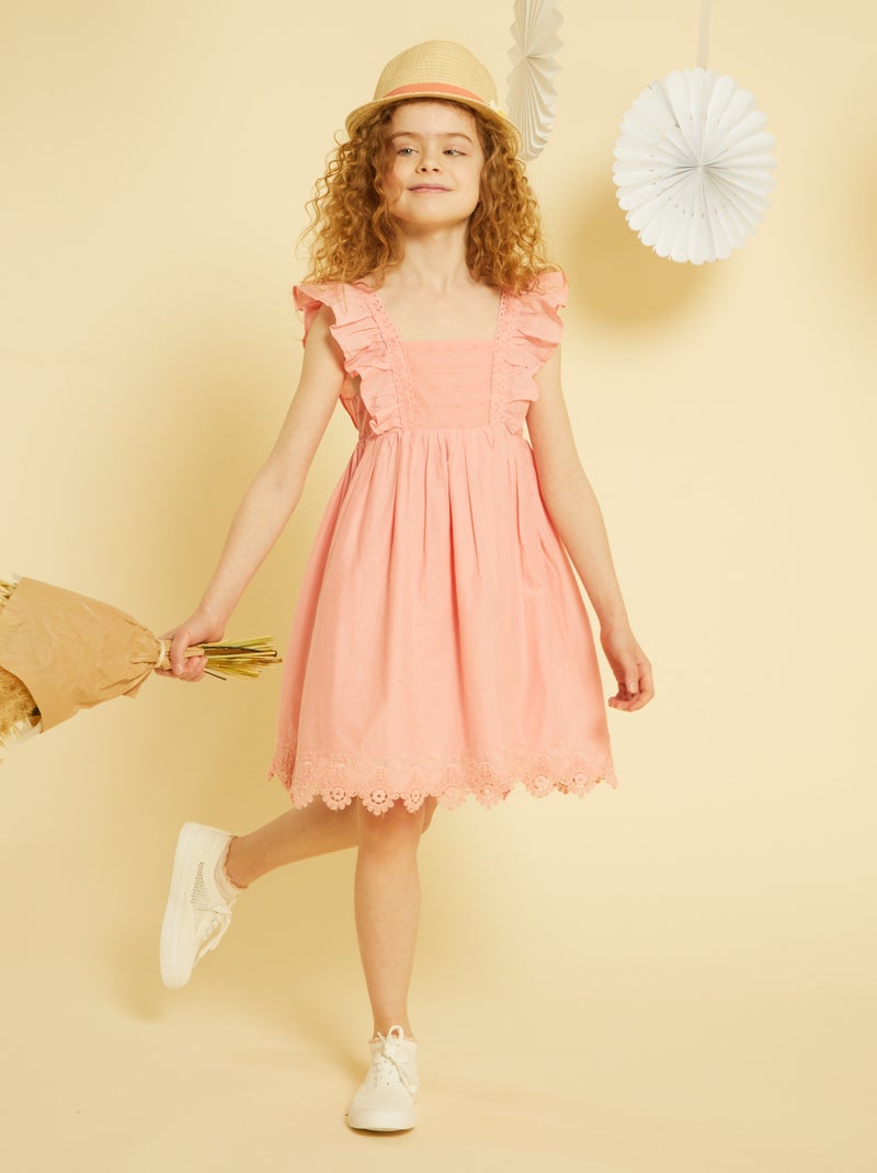 Vestito lungo con ricamo punto inglese ROSA - Kiabi