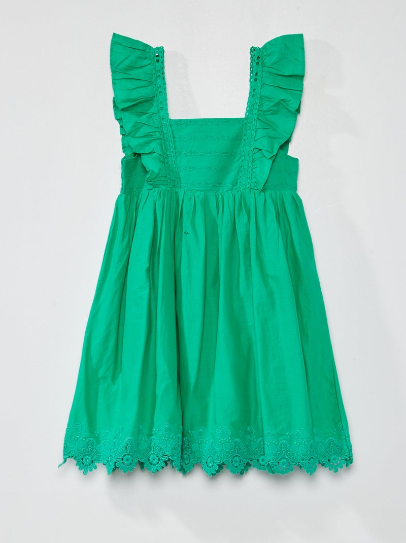 Vestito lungo con ricamo punto inglese VERDE - Kiabi