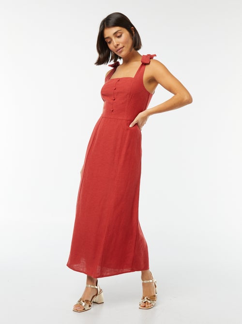 Vestito lungo con spalline in misto lino - Kiabi