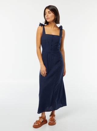 Vestito lungo con spalline in misto lino