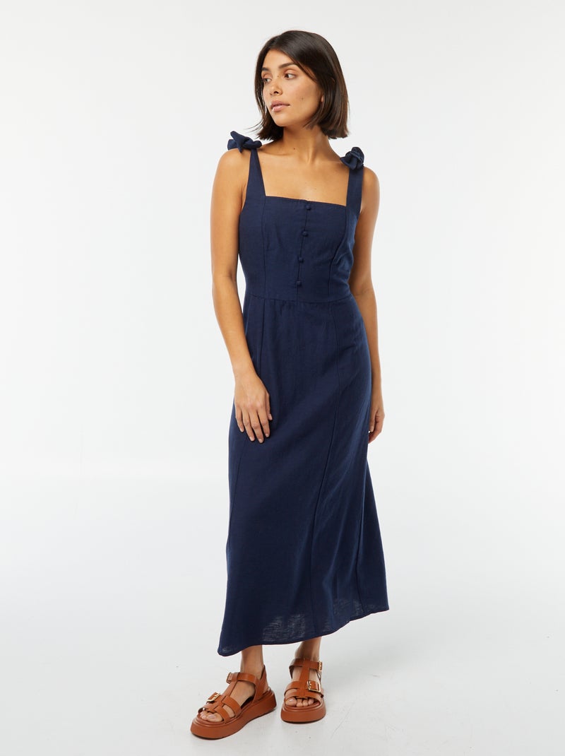 Vestito lungo con spalline in misto lino Nero - Kiabi