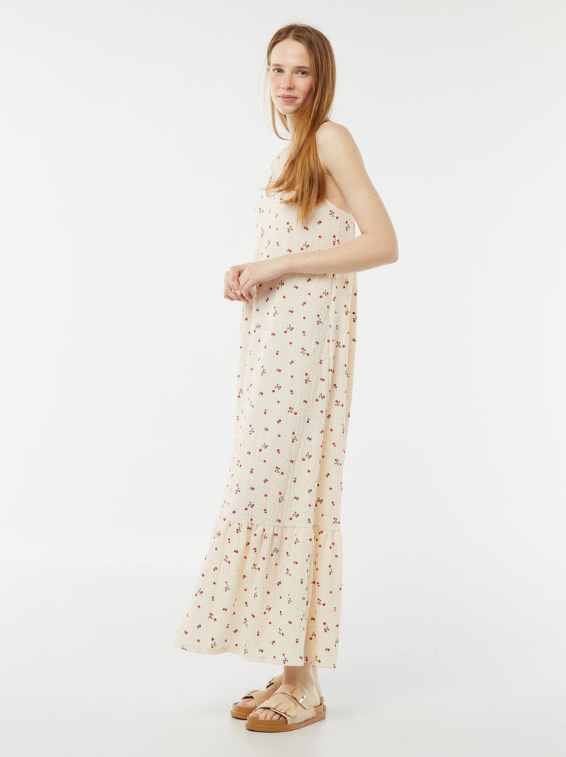 Vestito lungo con spalline sottili in tessuto goffrato BEIGE - Kiabi