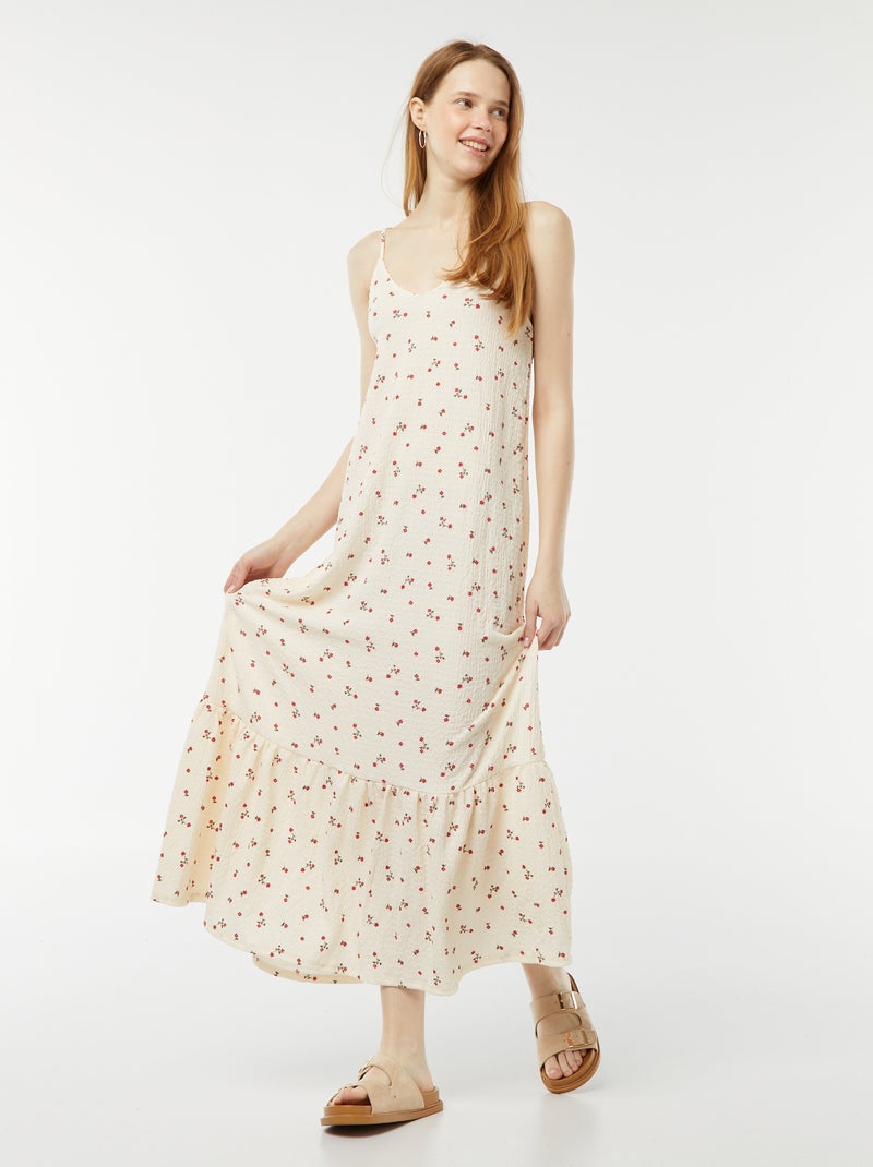 Vestito lungo con spalline sottili in tessuto goffrato BEIGE - Kiabi