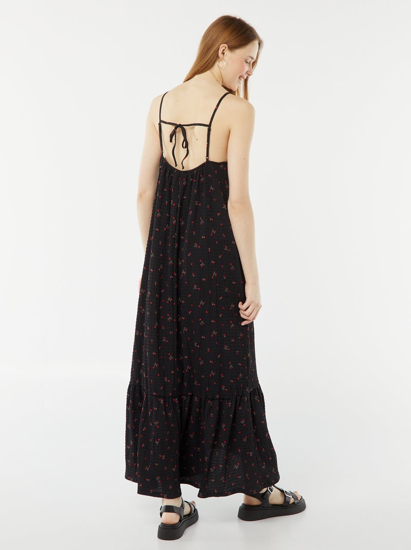 Vestito lungo con spalline sottili in tessuto goffrato NERO - Kiabi