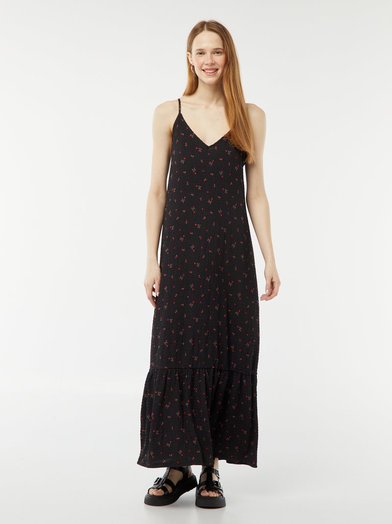 Vestito lungo con spalline sottili in tessuto goffrato NERO - Kiabi