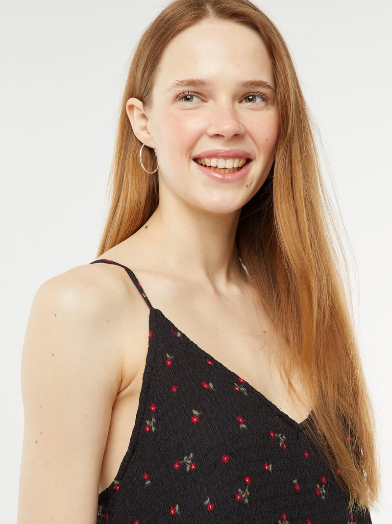 Vestito lungo con spalline sottili in tessuto goffrato NERO - Kiabi